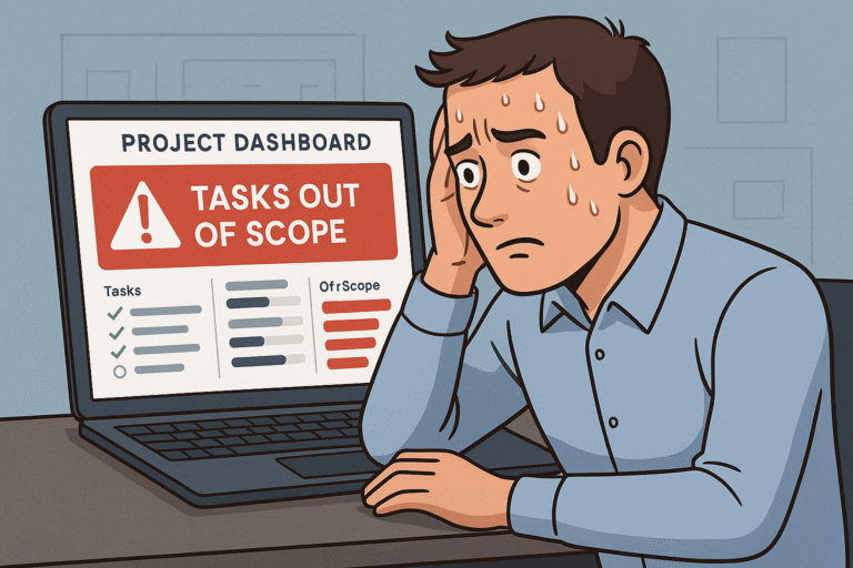 Project dashboard showing tasks marked as outside original scope – highlighting scope creep